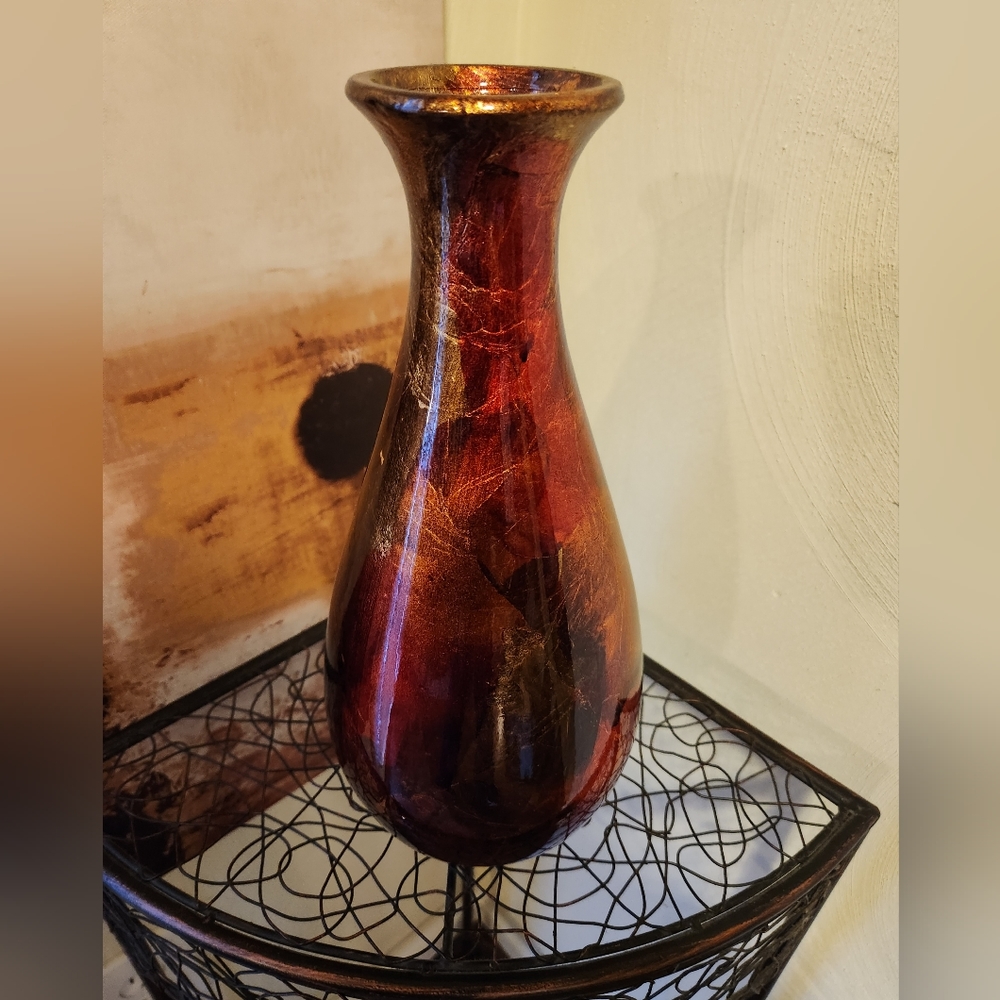 Red, gold, and brown vase